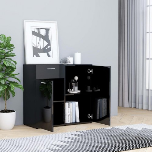 Skænk 80x36x75 cm konstrueret træ sort højglans