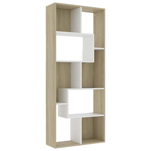 Bogreol 67x24x161 cm konstrueret træ hvid og sonoma-eg