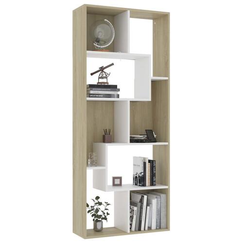 Bogreol 67x24x161 cm konstrueret træ hvid og sonoma-eg