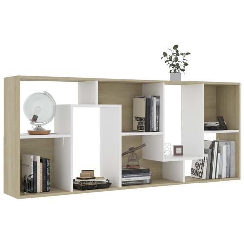 Bogreol 67x24x161 cm konstrueret træ hvid og sonoma-eg