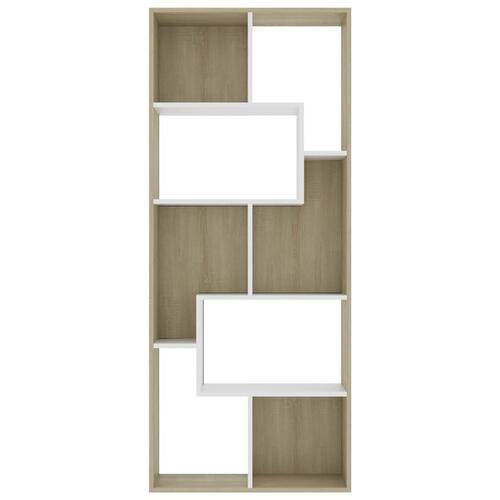 Bogreol 67x24x161 cm konstrueret træ hvid og sonoma-eg