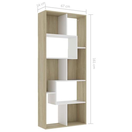 Bogreol 67x24x161 cm konstrueret træ hvid og sonoma-eg