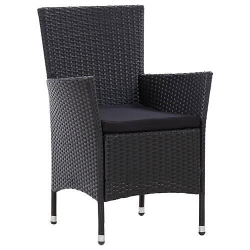 Udendørs spisebordssæt 5 dele med hynder polyrattan sort