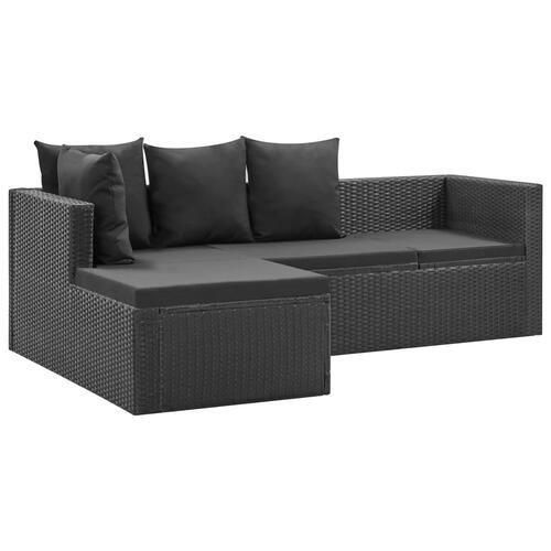 Loungesæt til haven 4 dele med hynder polyrattan sort