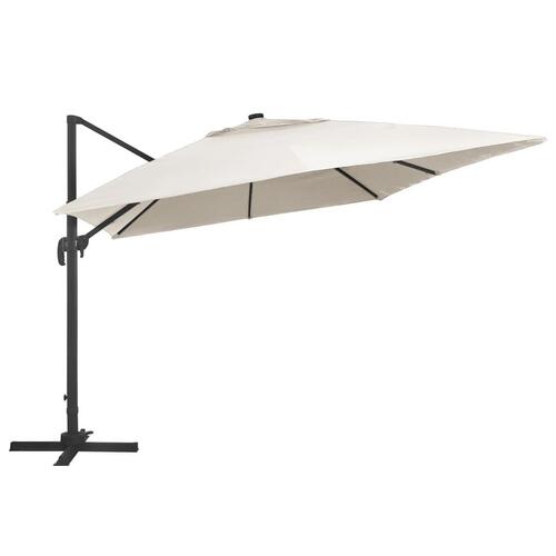 Hængeparasol m. LED-lys aluminiumsstang 400x300 cm sandfarvet