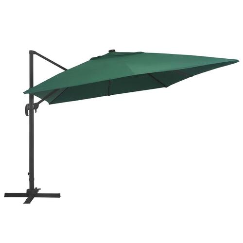 Hængeparasol med LED-lys aluminiumsstang 400x300 cm grøn