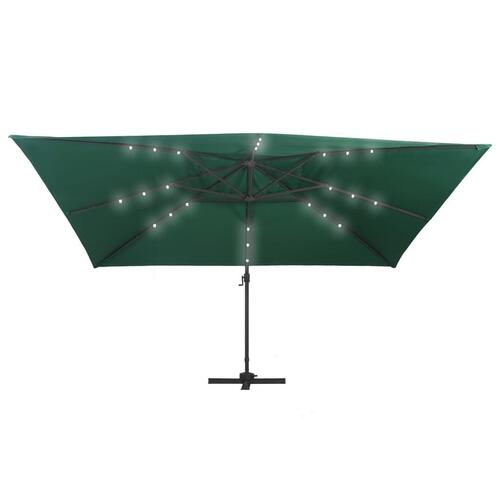 Hængeparasol med LED-lys aluminiumsstang 400x300 cm grøn