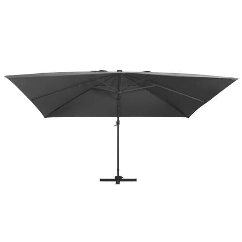 Hængeparasol med LED-lys og aluminiumsstang 400x300 cm grå