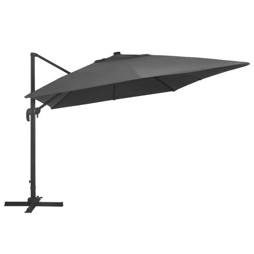 Hængeparasol med LED-lys og aluminiumsstang 400x300 cm grå