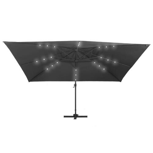 Hængeparasol med LED-lys og aluminiumsstang 400x300 cm grå