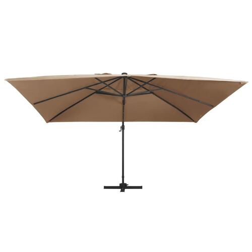 Hængeparasol m. LED-lys aluminiumsstang 400x300 cm gråbrun
