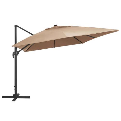 Hængeparasol m. LED-lys aluminiumsstang 400x300 cm gråbrun