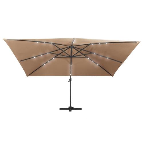 Hængeparasol m. LED-lys aluminiumsstang 400x300 cm gråbrun