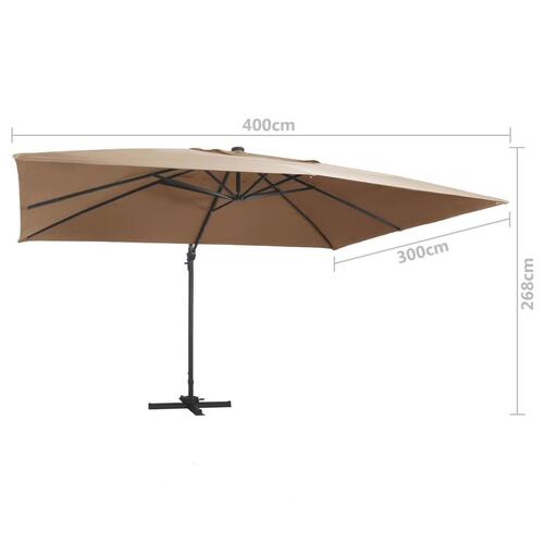 Hængeparasol m. LED-lys aluminiumsstang 400x300 cm gråbrun