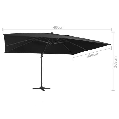 Hængeparasol med LED-lys aluminiumsstang 400x300 cm sort