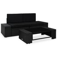 Loungesæt til haven 3 dele polyrattan sort