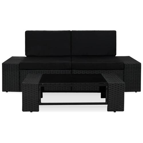 Loungesæt til haven 3 dele polyrattan sort