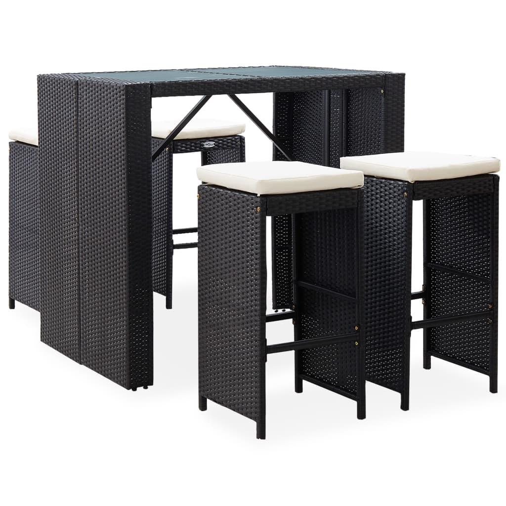 Udendørs barsæt 5 dele polyrattan og glas sort