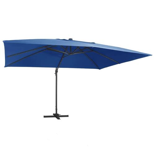 Hængeparasol med LED-lys aluminiumsstang 400x300 cm azurblå