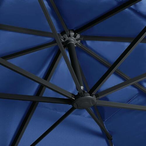 Hængeparasol med LED-lys aluminiumsstang 400x300 cm azurblå