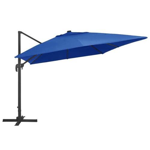Hængeparasol med LED-lys aluminiumsstang 400x300 cm azurblå