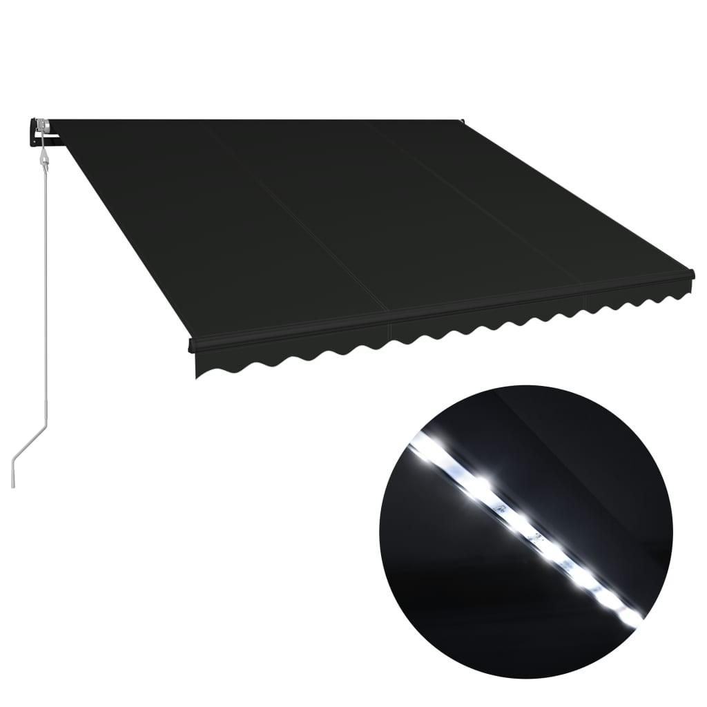 Foldemarkise med vindsensor og LED 400 x 300 cm antracitgrå