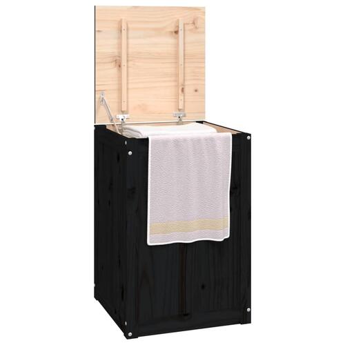 Vasketøjskurv 44x44x66 cm massivt fyrretræ sort