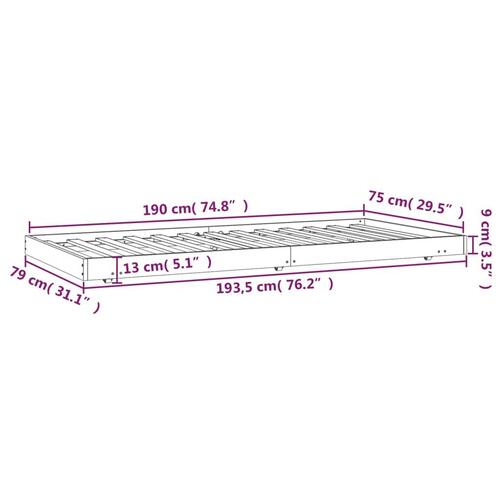 Sengestel 75x190 cm massivt fyrretræ grå