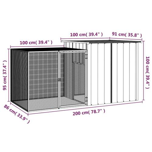 Kaninbur 200x91x100 cm galvaniseret stål grå