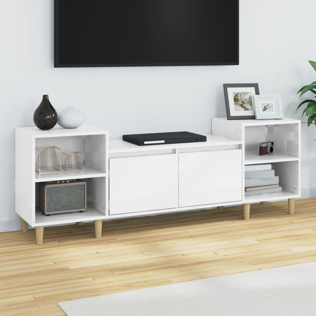 Tv-bord 160x35x55 cm konstrueret træ hvid højglans