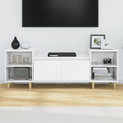 Tv-bord 160x35x55 cm konstrueret træ hvid højglans