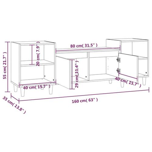 Tv-bord 160x35x55 cm konstrueret træ hvid højglans
