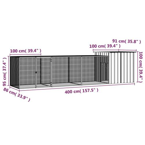 Hønsegård 400x91x100 cm galvaniseret stål antracitgrå