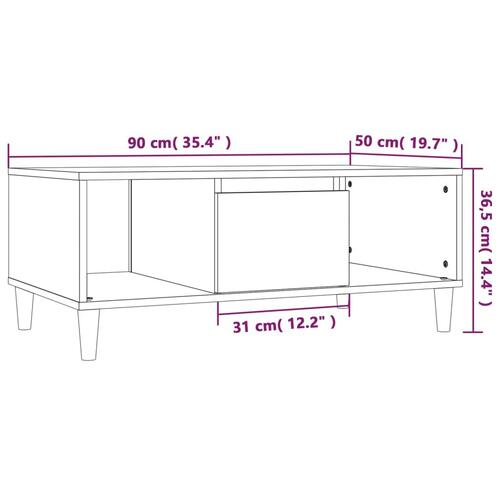 Sofabord 90x50x36,5 cm konstrueret træ sonoma-eg