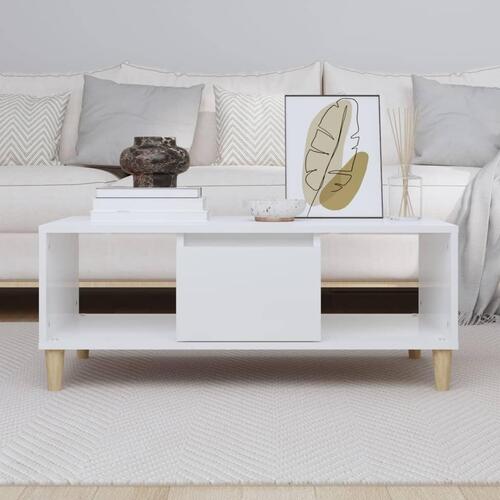 Sofabord 90x50x36,5 cm konstrueret træ hvid højglans