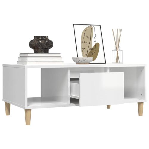 Sofabord 90x50x36,5 cm konstrueret træ hvid højglans