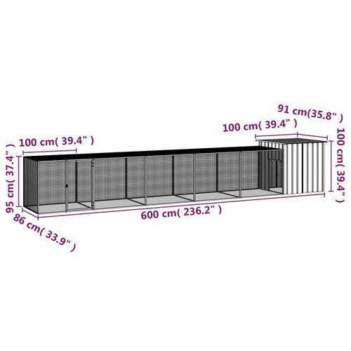 Hønsehus 600x91x100 cm galvaniseret stål grå