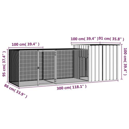 Hønsegård 300x91x100 cm galvaniseret stål antracitgrå