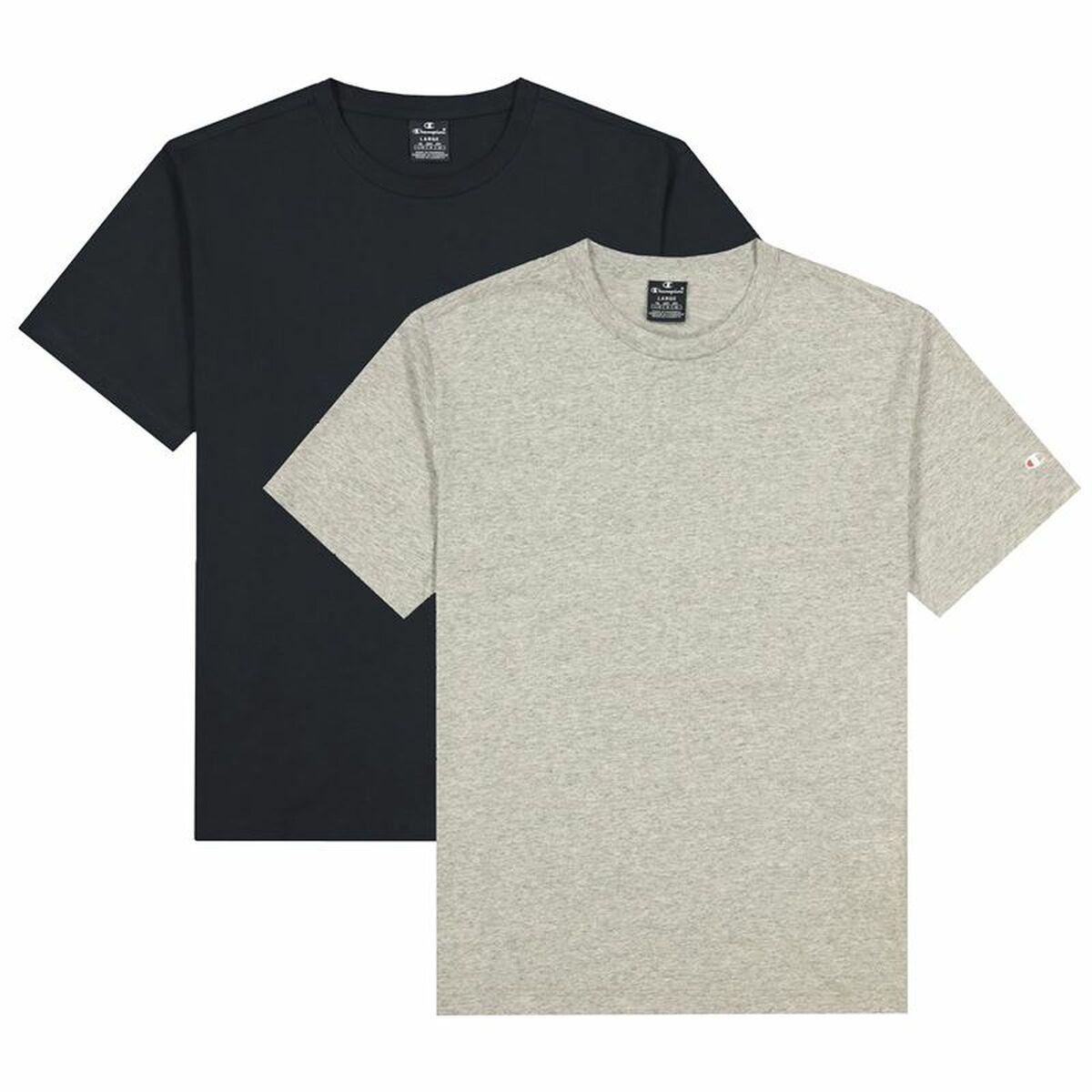 Kortærmet T-shirt til Mænd Champion Crew-Neck Sort 2 Dele Lysegrå XL