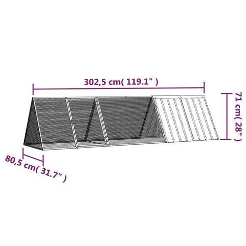 Kaninbur 302,5x80,5x71 cm galvaniseret stål grå