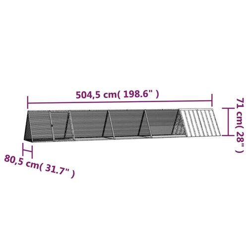 Kaninbur 504,5x80,5x71 cm galvaniseret stål grå