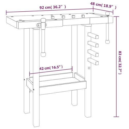 Arbejdsbord med skruestik 92x48x83 cm massivt akacietræ