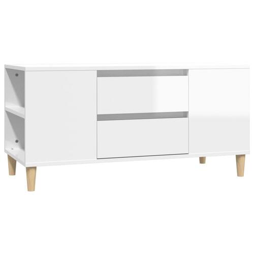 Tv-bord 102x44,5x50 cm konstrueret træ hvid højglans