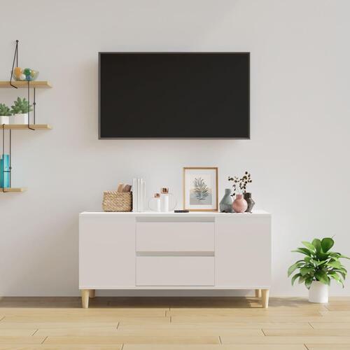 Tv-bord 102x44,5x50 cm konstrueret træ hvid højglans