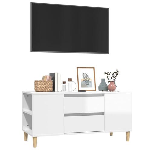 Tv-bord 102x44,5x50 cm konstrueret træ hvid højglans