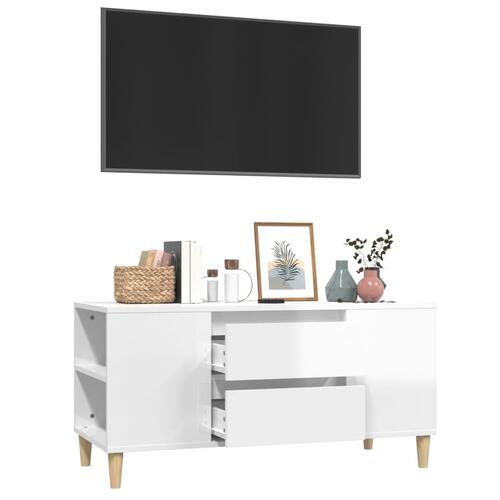 Tv-bord 102x44,5x50 cm konstrueret træ hvid højglans