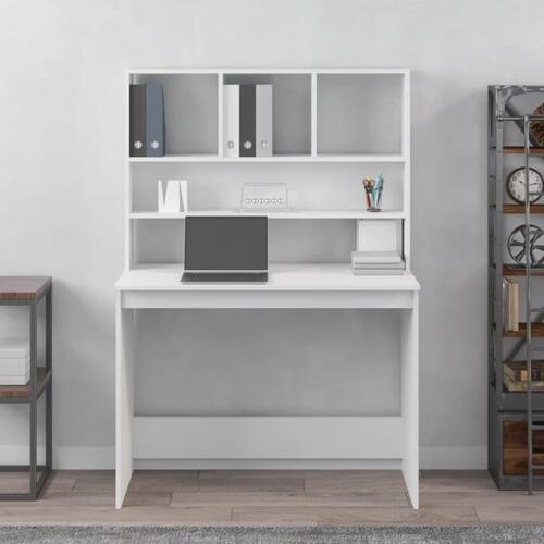 Skrivebord m. hylder 102x45x148 cm konstrueret træ hvid