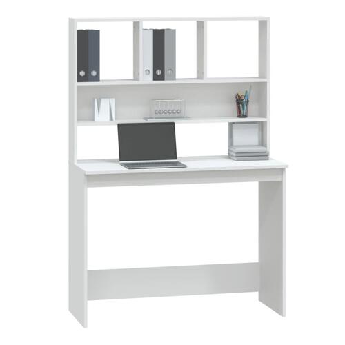 Skrivebord m. hylder 102x45x148 cm konstrueret træ hvid
