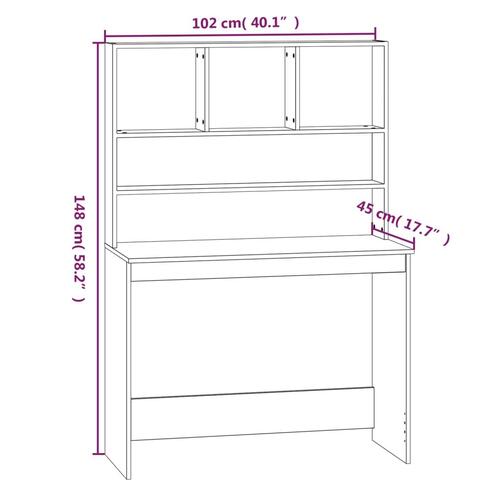 Skrivebord m. hylder 102x45x148 cm konstrueret træ hvid