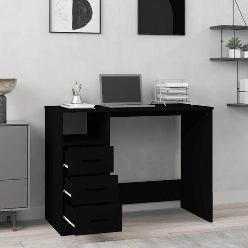 Skrivebord m. hylder 102x50x76 cm konstrueret træ sort